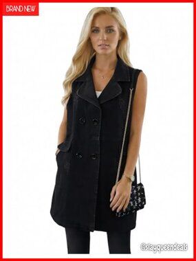 Long Denim Vest for Women Sleeveless Jean Jacket Fall Casual Outerwear Coat